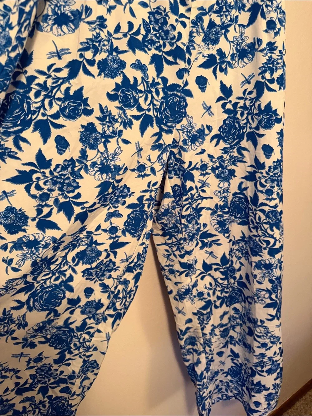 Blue Floral Two-Piece Wide-Leg Pants Set